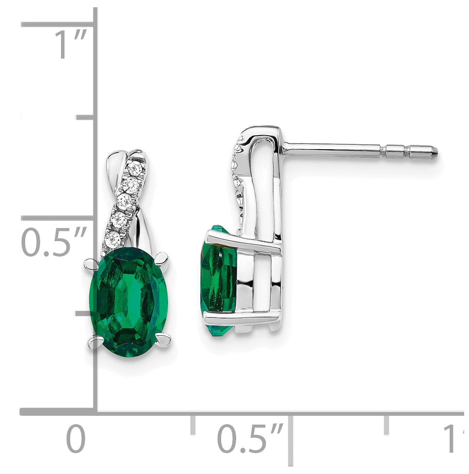 14K White Gold Created Emerald and Diamond Earrings