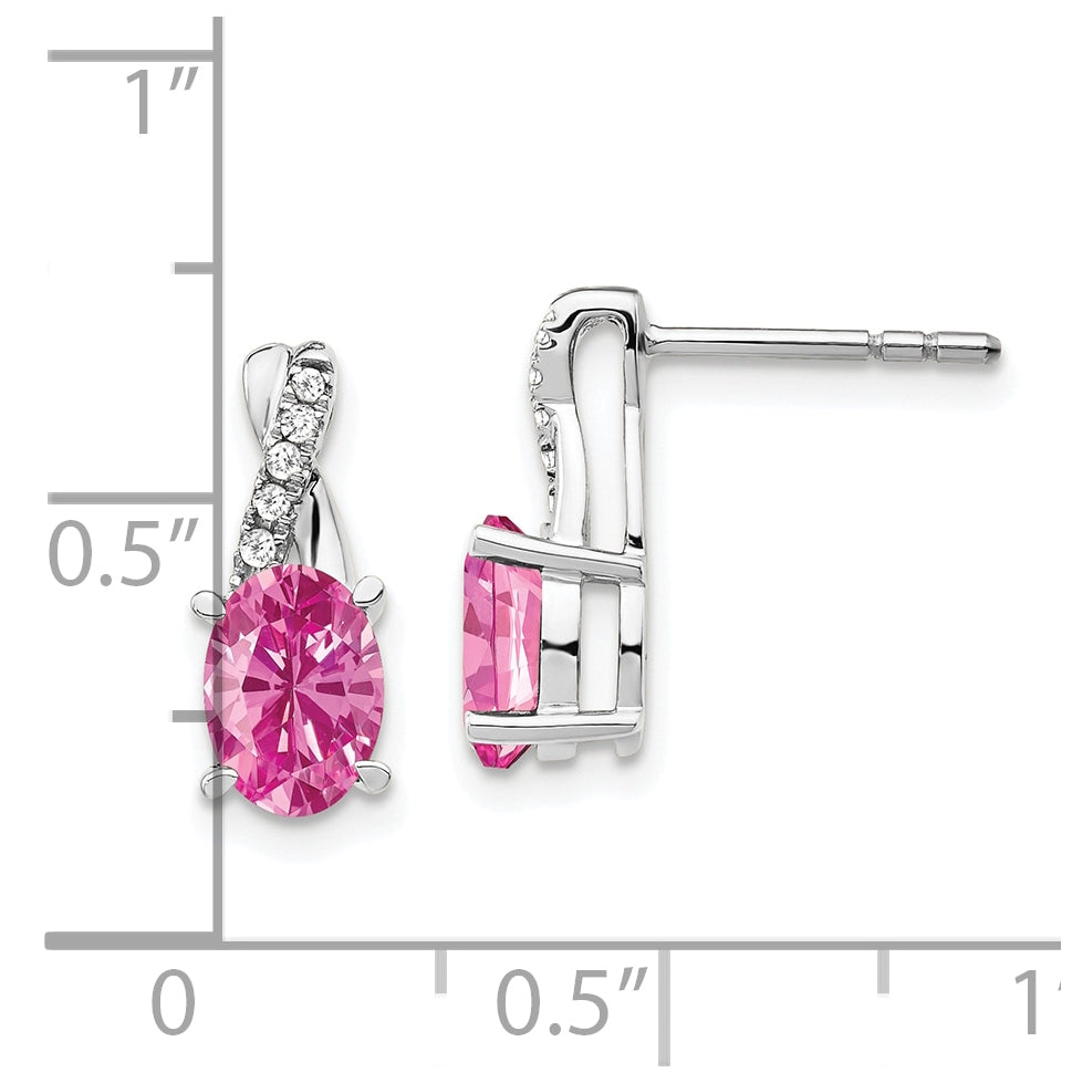 14K White Gold Created Pink Sapphire and Diamond Earrings