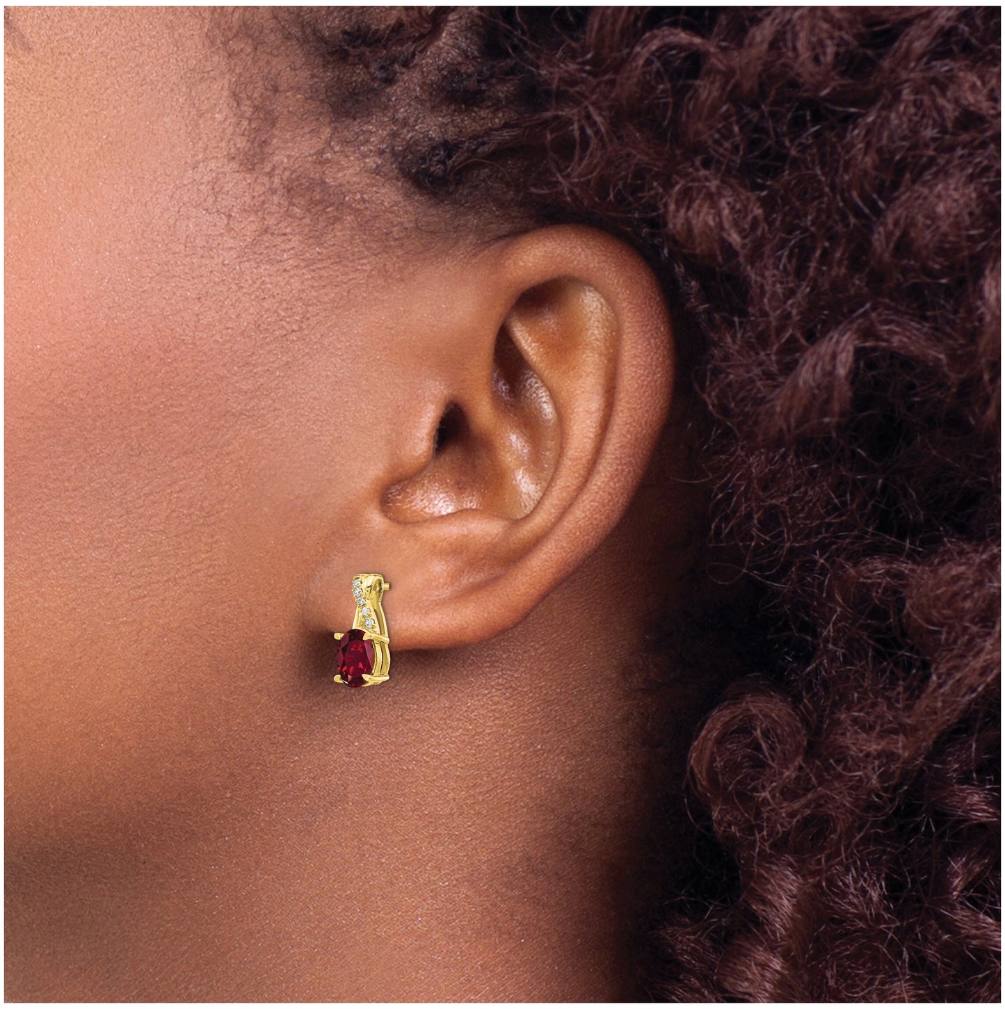 10K Yellow Gold Created Ruby and Diamond Earrings