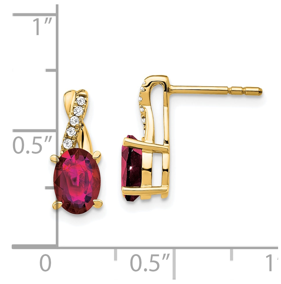 10K Yellow Gold Created Ruby and Diamond Earrings