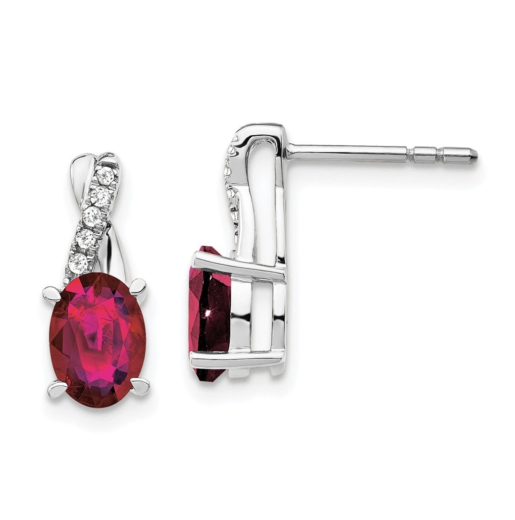 14K White Gold Created Ruby and Diamond Earrings