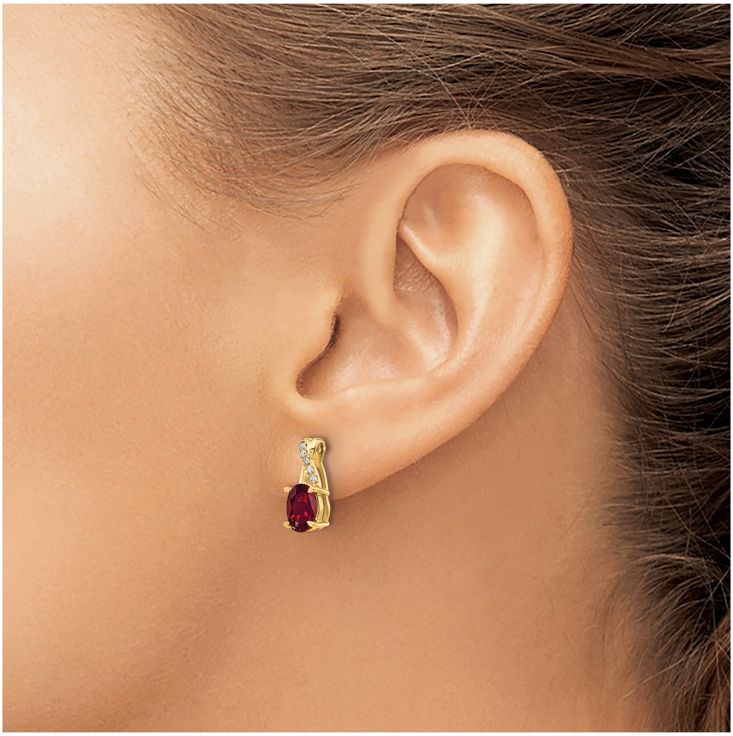 14K Yellow Gold Created Ruby and Diamond Earrings