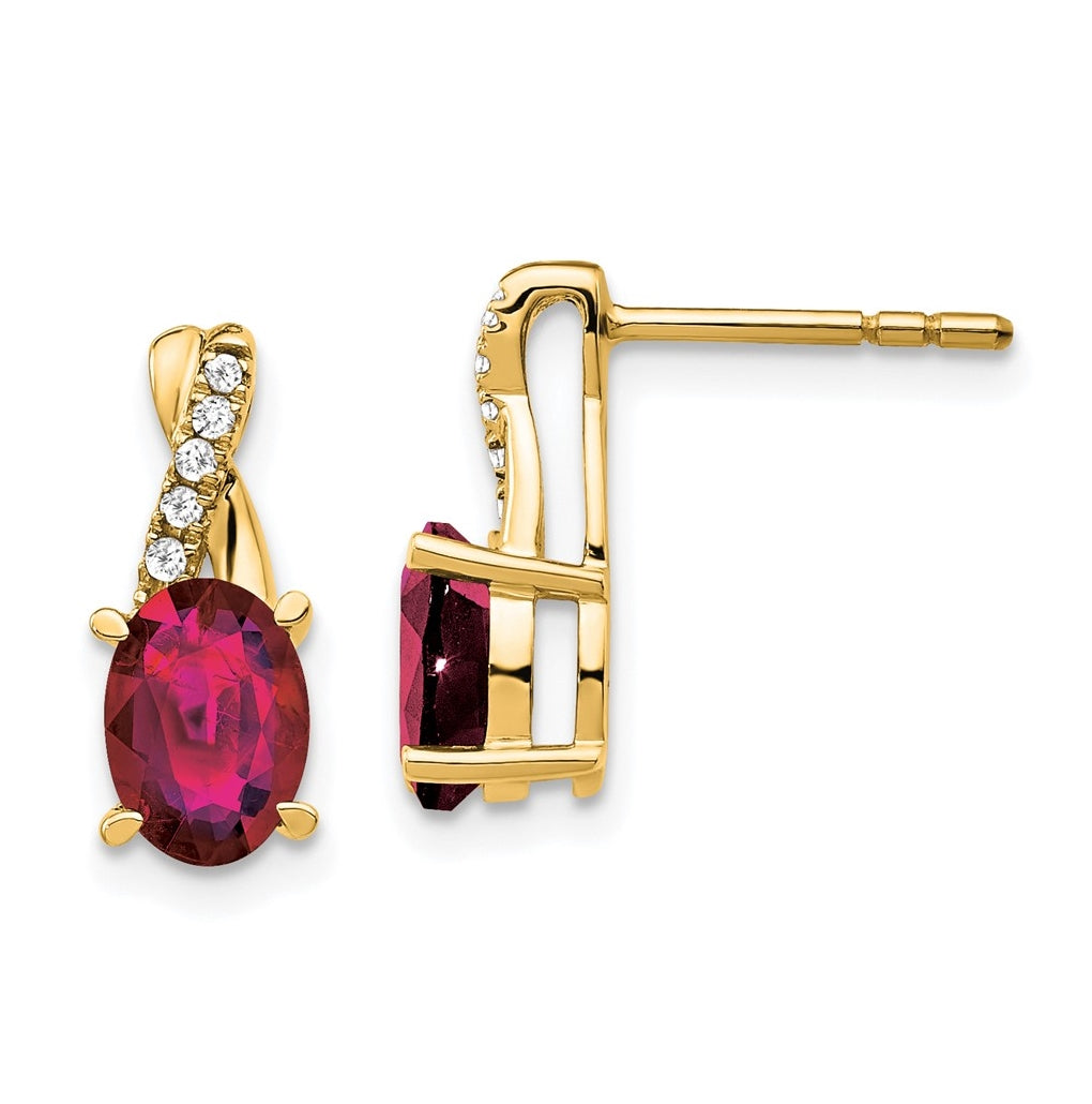 14K Yellow Gold Created Ruby and Diamond Earrings