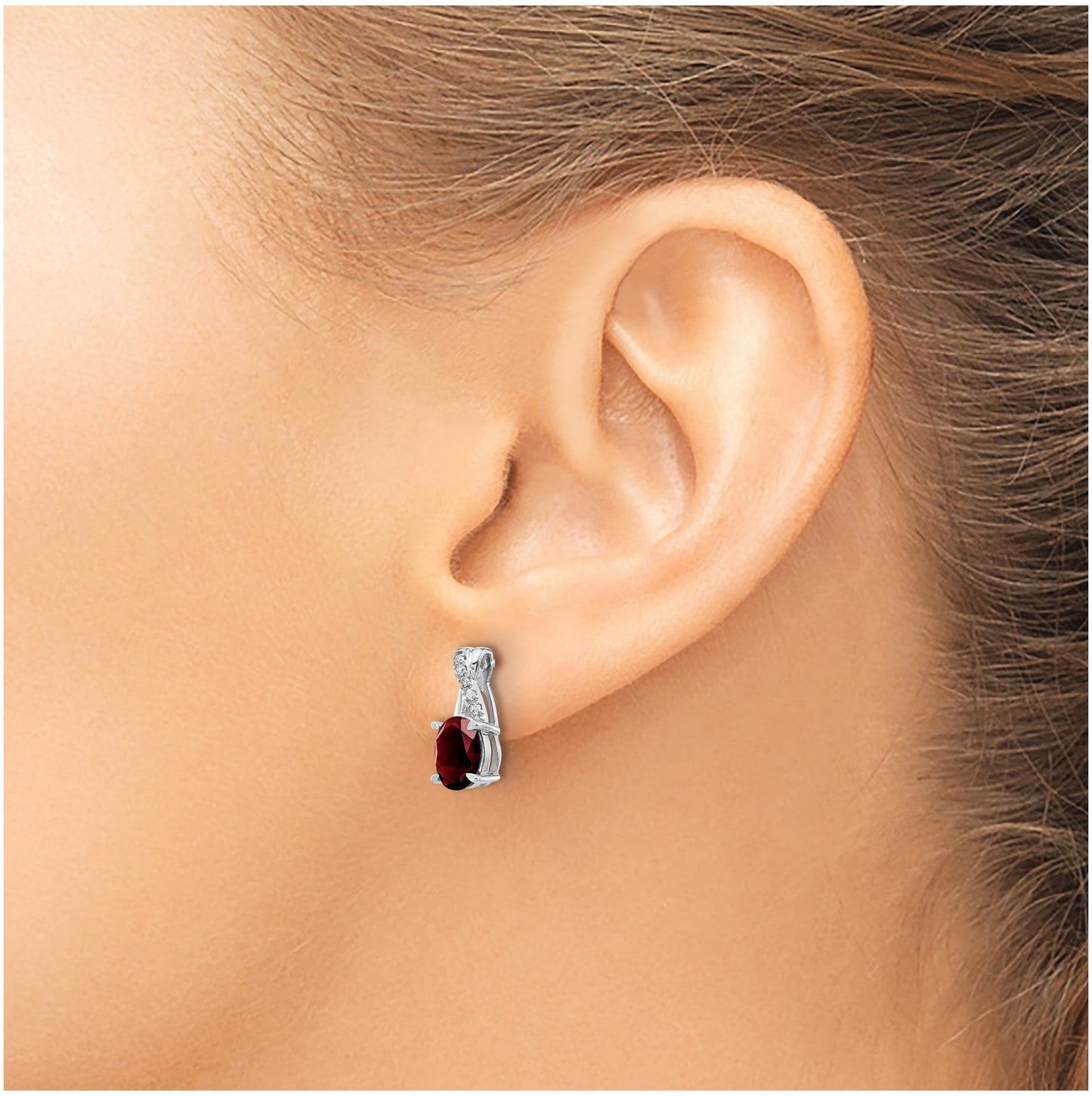 14k White Gold Garnet and Diamond Earrings
