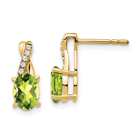 10K Yellow Gold Peridot and Diamond Earrings