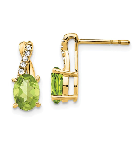 14K Yellow Gold Peridot and Diamond Earrings
