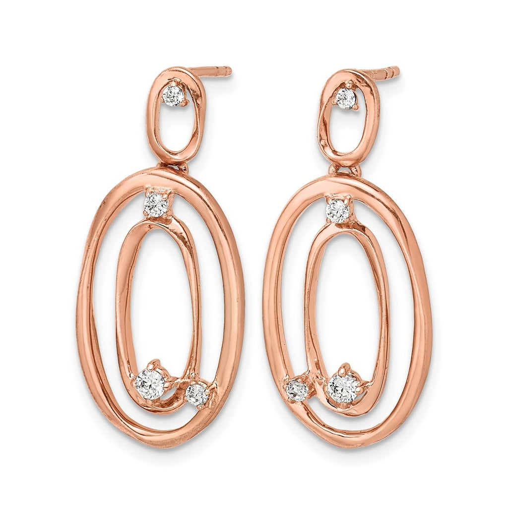 14k Rose Gold Diamond Oval Dangle Earrings – Elegant Jewelry Gift for Birthday, Anniversary, Engagement, Wedding