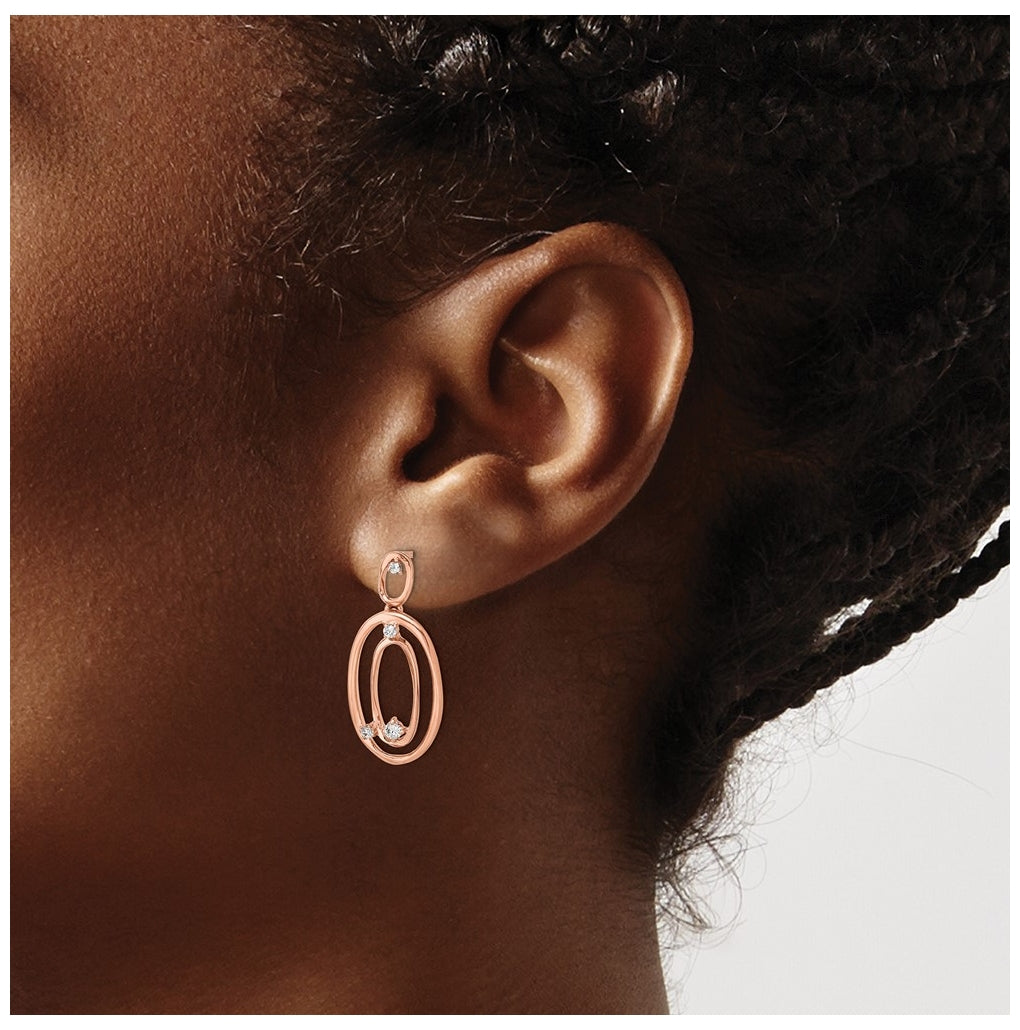 14k Rose Gold Diamond Oval Dangle Earrings – Elegant Jewelry Gift for Birthday, Anniversary, Engagement, Wedding
