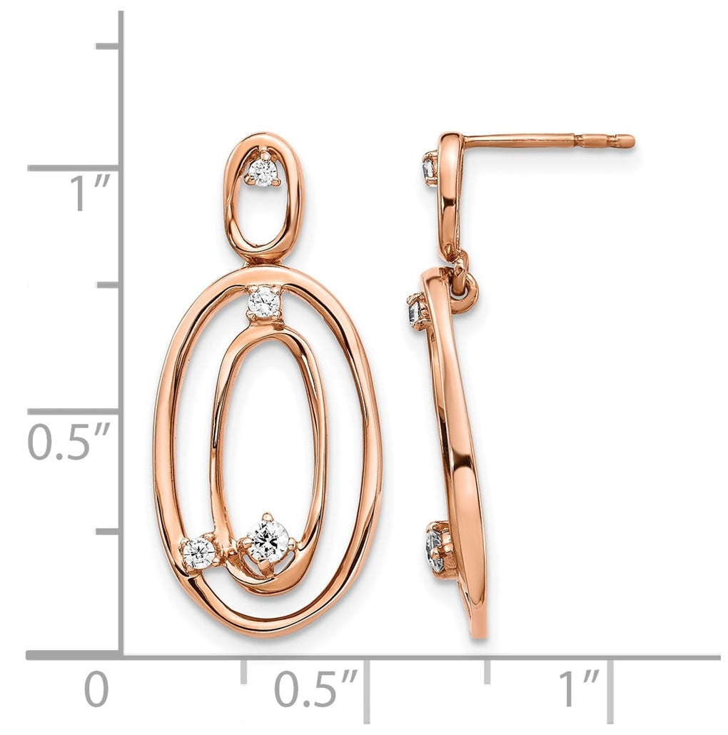 14k Rose Gold Diamond Oval Dangle Earrings – Elegant Jewelry Gift for Birthday, Anniversary, Engagement, Wedding