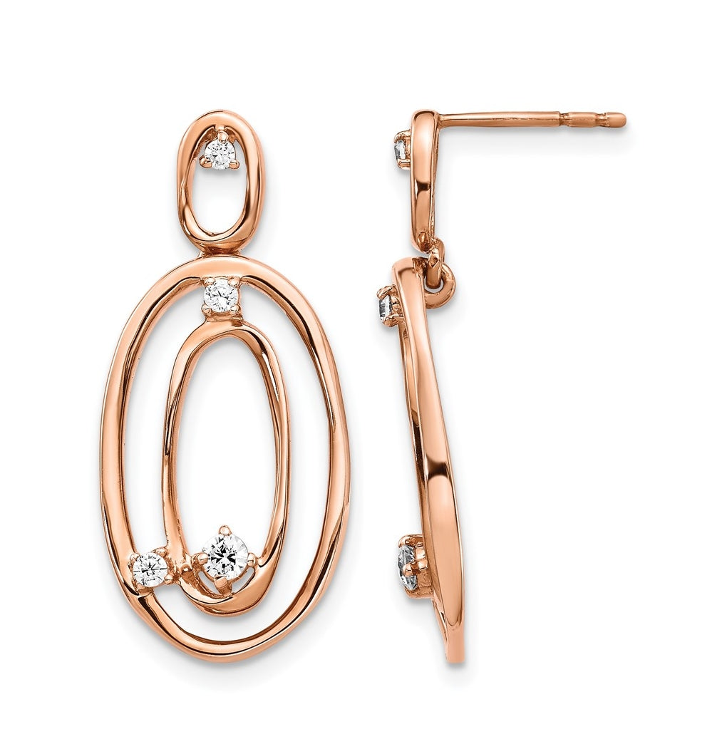 14k Rose Gold Diamond Oval Dangle Earrings – Elegant Jewelry Gift for Birthday, Anniversary, Engagement, Wedding