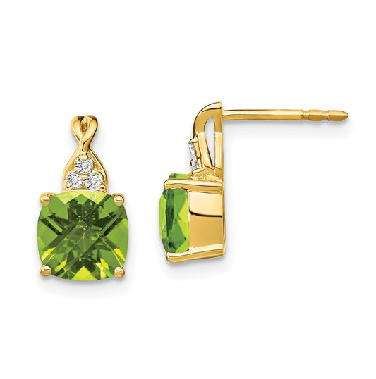 10K Yellow Gold Checkerboard Peridot and Diamond Earrings