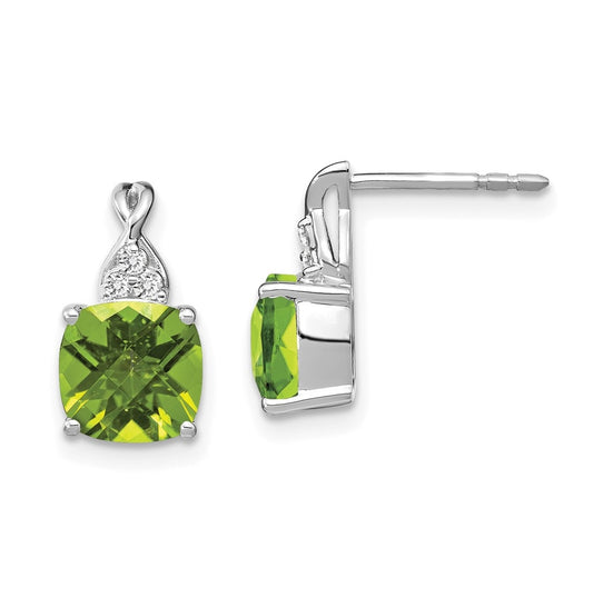 14K White Gold Checkerboard Peridot and Diamond Earrings