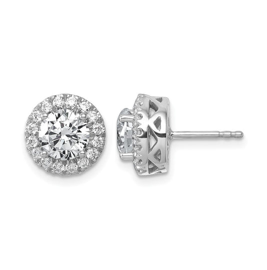 14k White Gold 2 1/2 carat Certified Lab Grown Diamond VS/SI+ G+ Complete Round Halo Post Earrings