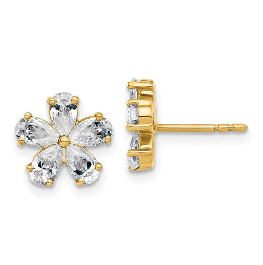14k Yellow Gold 1 3/4 carat Lab Grown Diamond VS+ F+ Complete Flower Post Earrings