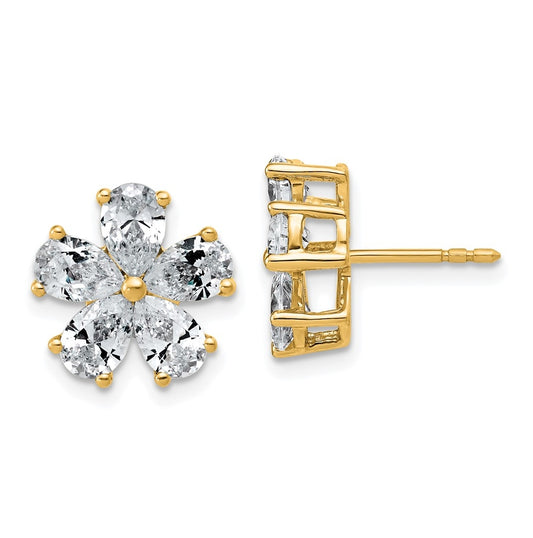 14k Yellow Gold 2 carat Lab Grown Diamond VS+ F+ Complete Flower Post Earrings