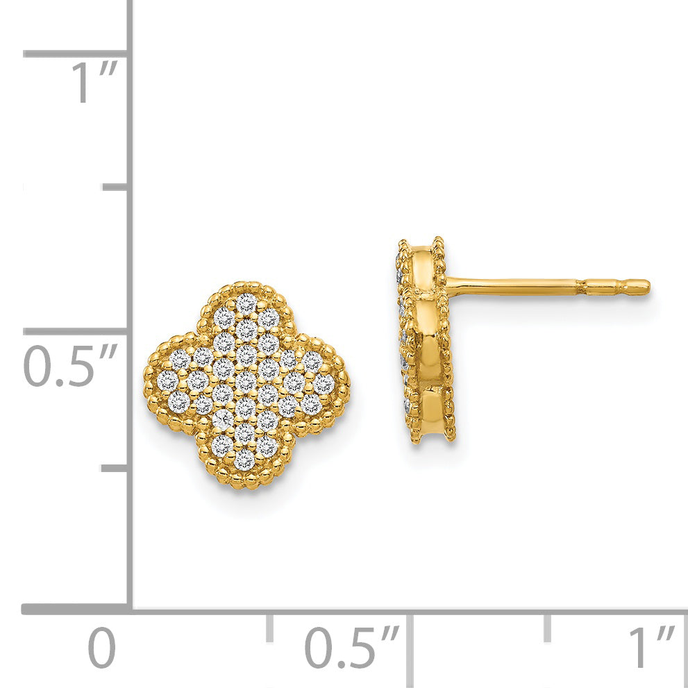 14K Yellow Gold Diamond Quatrefoil Post Earrings