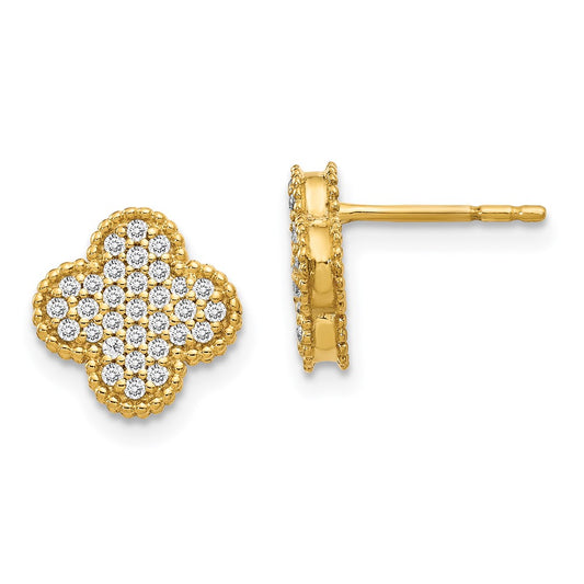 14K Yellow Gold Diamond Quatrefoil Post Earrings