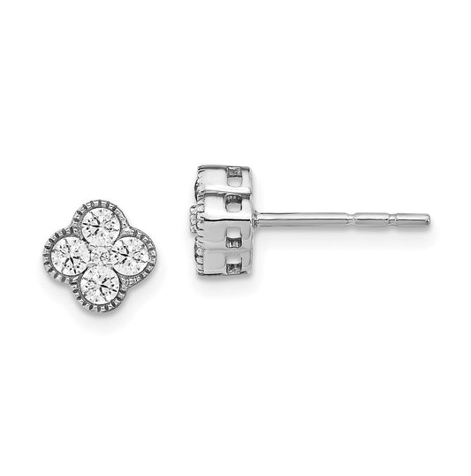 True Origin 14K White Gold 1/2 carat Lab Grown Diamond VS/SI  D E F  Bloom Floral Post Earring
