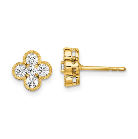 True Origin 14K Yellow Gold 3/4 carat Lab Grown Diamond VS/SI  D E F  Bloom Floral Post Earring