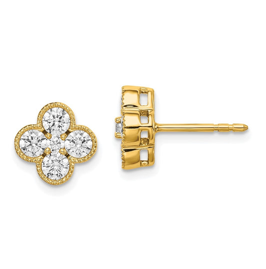 True Origin 14K Yellow Gold 1 carat Lab Grown Diamond VS/SI  D E F  Bloom Floral Post Earring