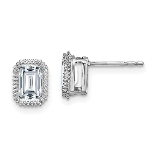 14k White Gold Emerald Beaded Bezel Earring G H I True Light Moissanite, 7.9mm
