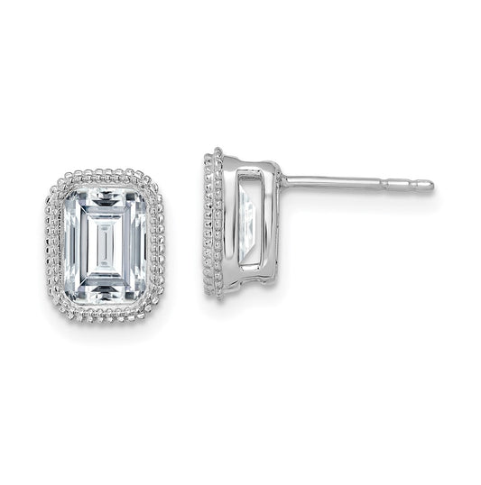 14k White Gold Emerald Beaded Bezel Earring G H I True Light Moissanite, 9.3mm
