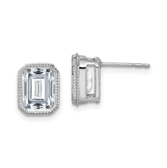 14k White Gold Emerald Beaded Bezel Earring G H I True Light Moissanite, 10.1mm