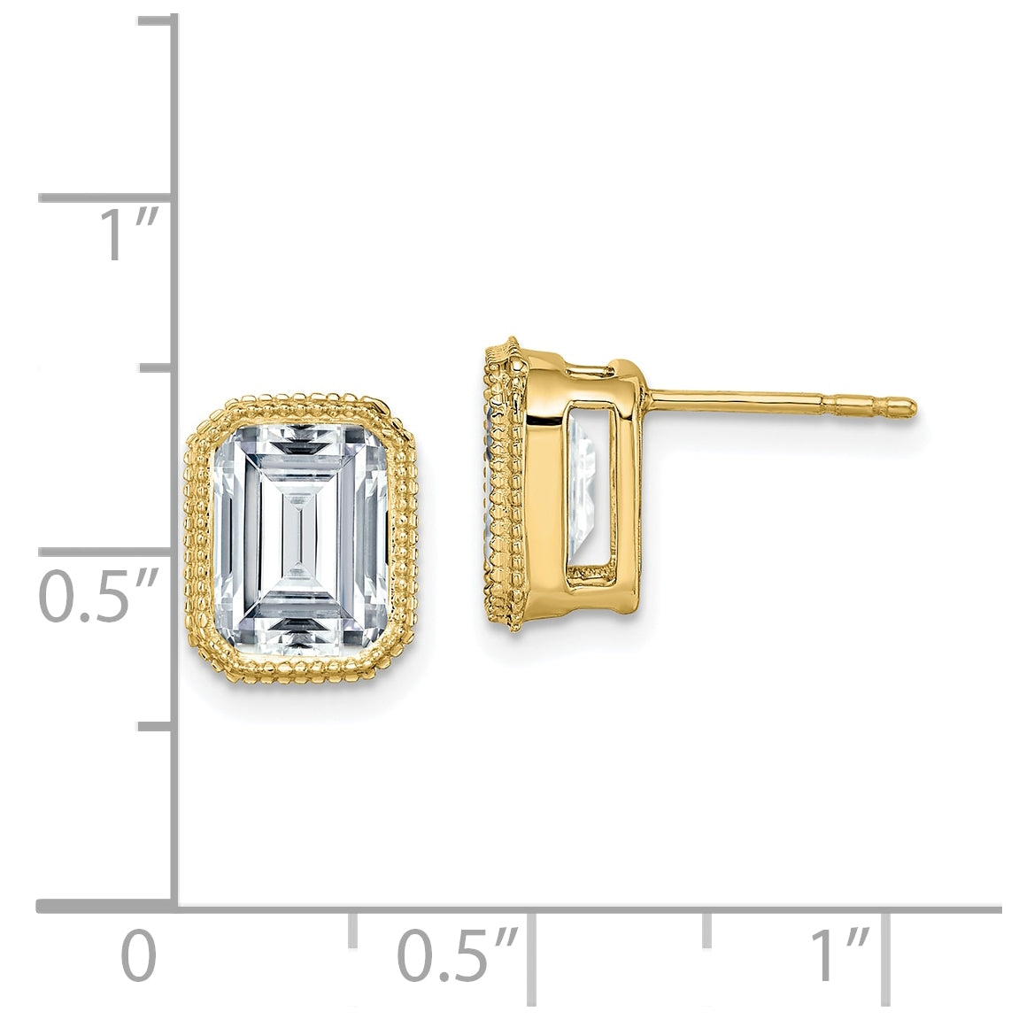 14k Yellow Gold Emerald Beaded Bezel Earring G H I True Light Moissanite, 10.1mm
