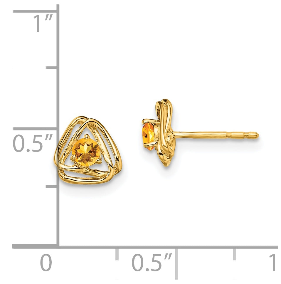 14K Yellow Gold Citrine Post Earrings