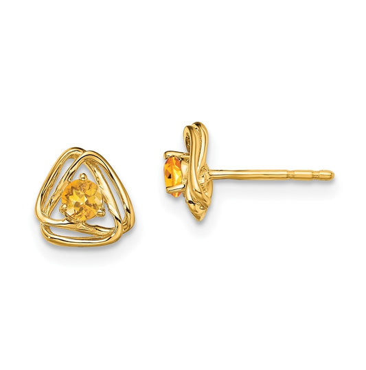 14K Yellow Gold Citrine Post Earrings