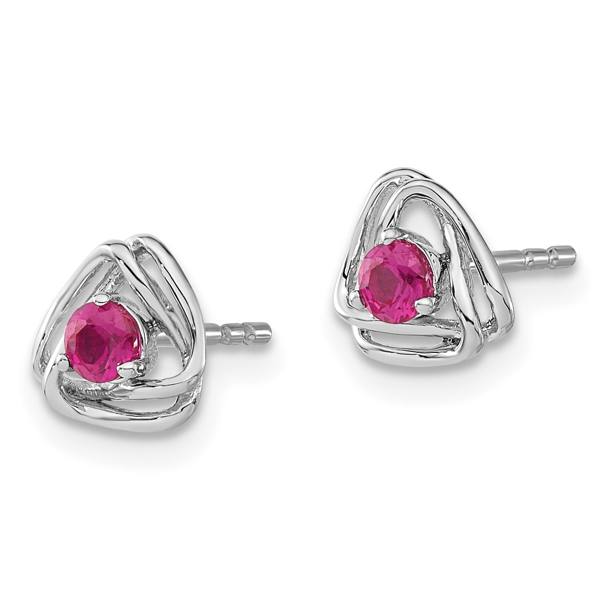 14k White Gold Created Ruby Post Earrings