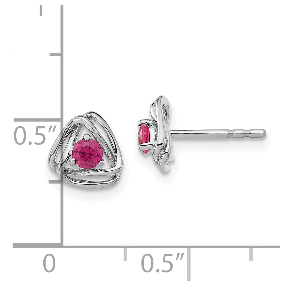 14k White Gold Created Ruby Post Earrings
