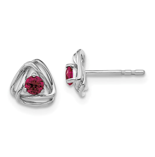 14k White Gold Created Ruby Post Earrings