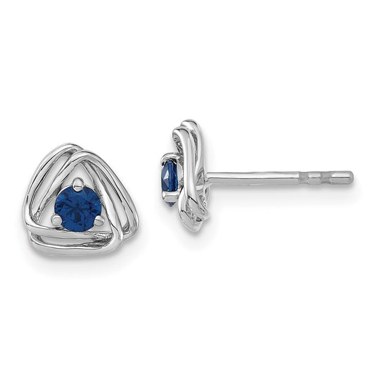 14k White Gold Created Sapphire Post Earrings