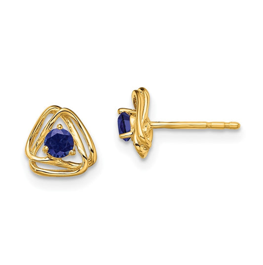 14K Yellow Gold Created Sapphire Post Earrings