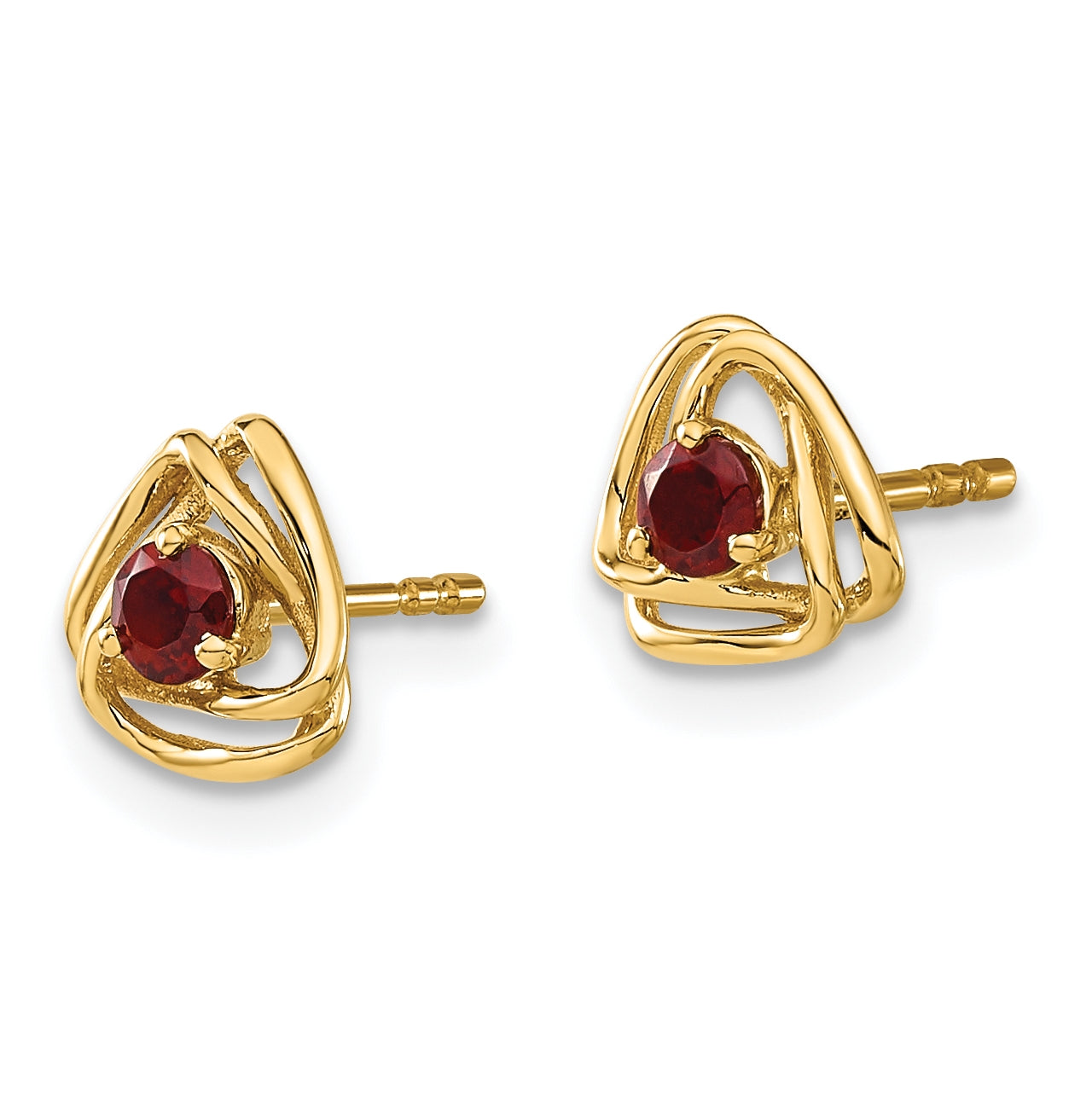 14K Yellow Gold Garnet Post Earrings