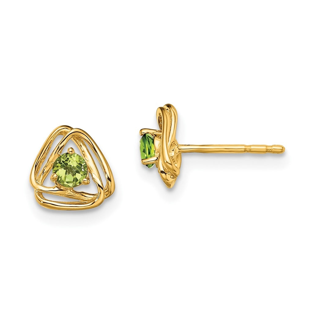 14K Yellow Gold Peridot Post Earrings