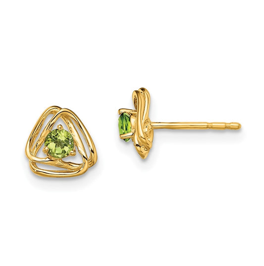 14K Yellow Gold Peridot Post Earrings