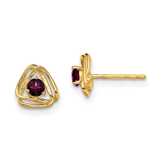 14K Yellow Gold Rhodolite Garnet Post Earrings