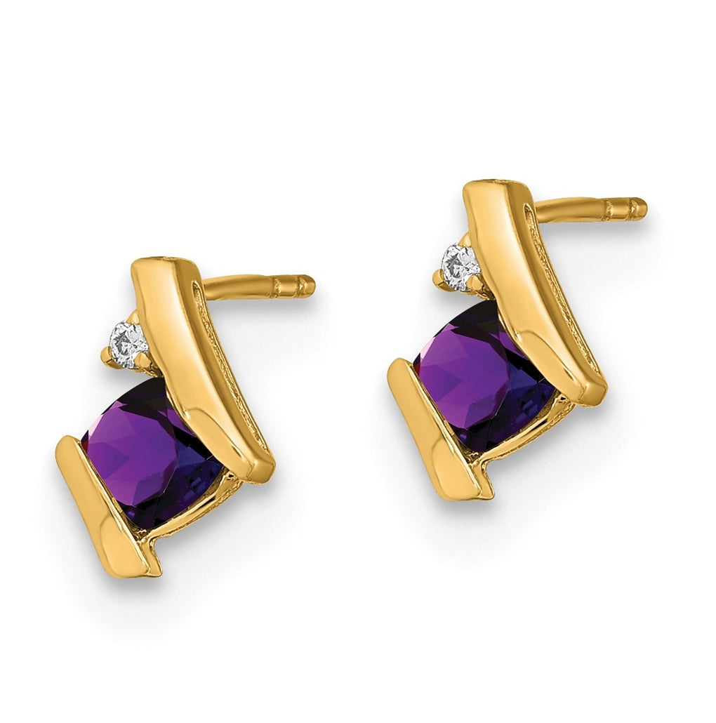 10k Yellow Gold Cushion Amethyst and Diamond Earrings