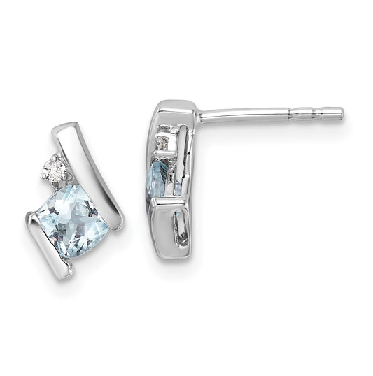 10k White Gold Cushion Aquamarine and Diamond Earrings