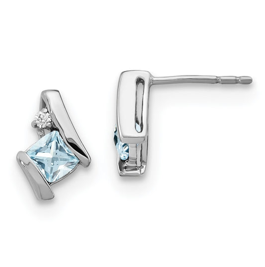 Sterling Silver Antique Cushion Aquamarine and Diamond Earrings