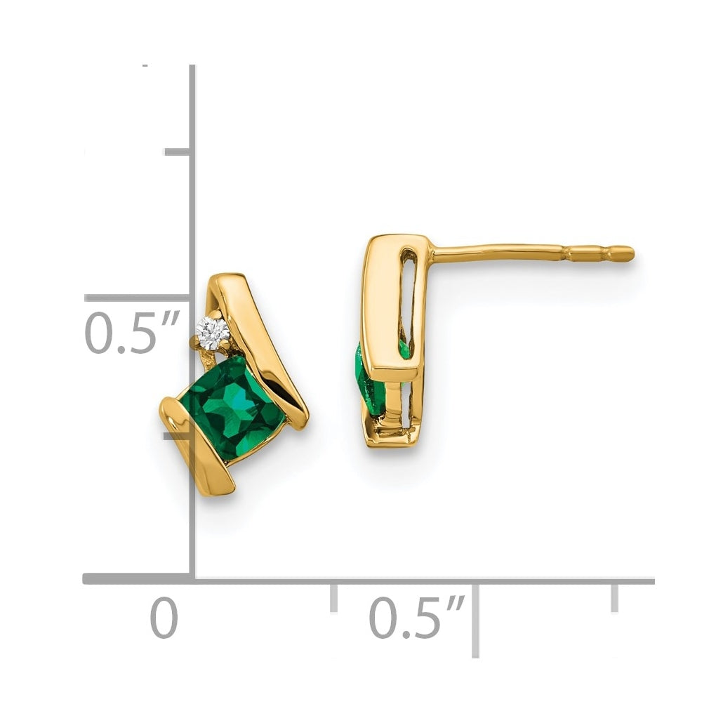 10k Yellow Gold Cushion Cr. Emerald and Diamond Earrings