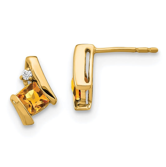 10k Yellow Gold Cushion Citrine and Diamond Earrings
