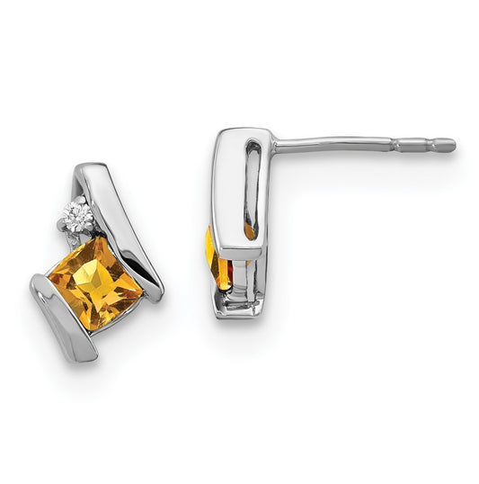 Sterling Silver Antique Cushion Citrine and Diamond Earrings