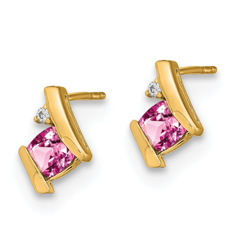 10k Yellow Gold Cushion Cr. Pink Sapphire and Diamond Earrings