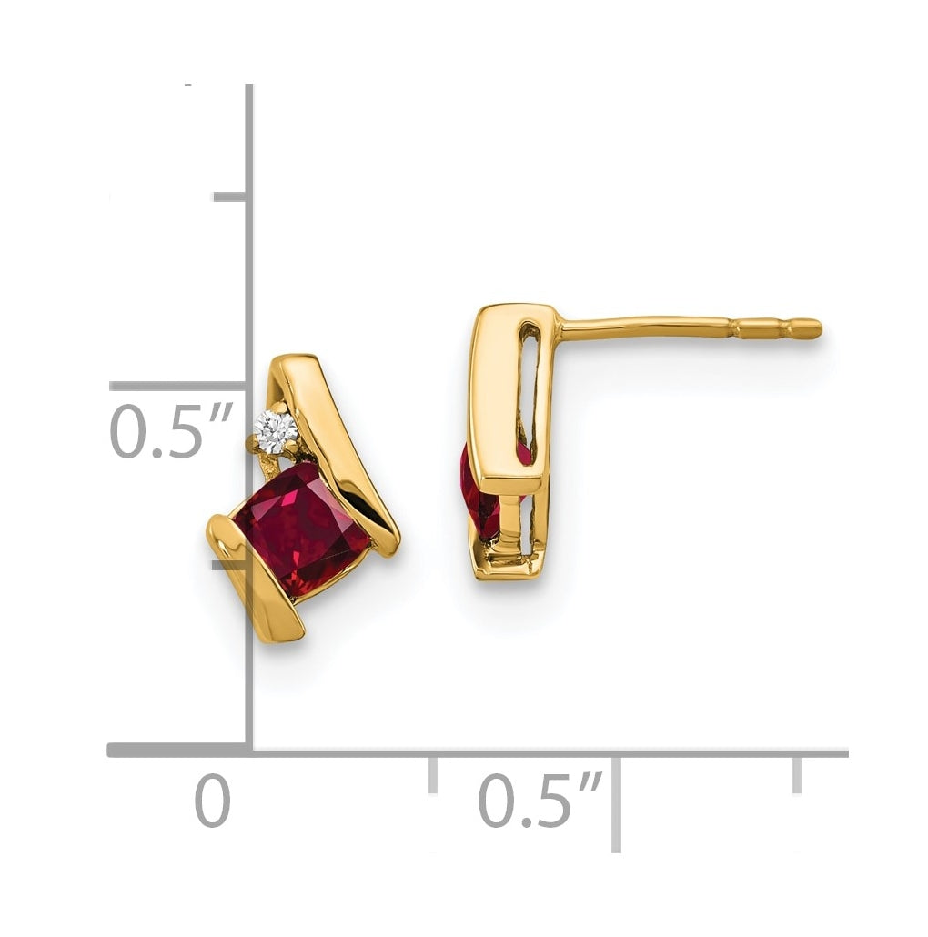 10k Yellow Gold Cushion Cr. Ruby and Diamond Earrings