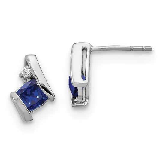 10k White Gold Cushion Cr. Sapphire and Diamond Earrings