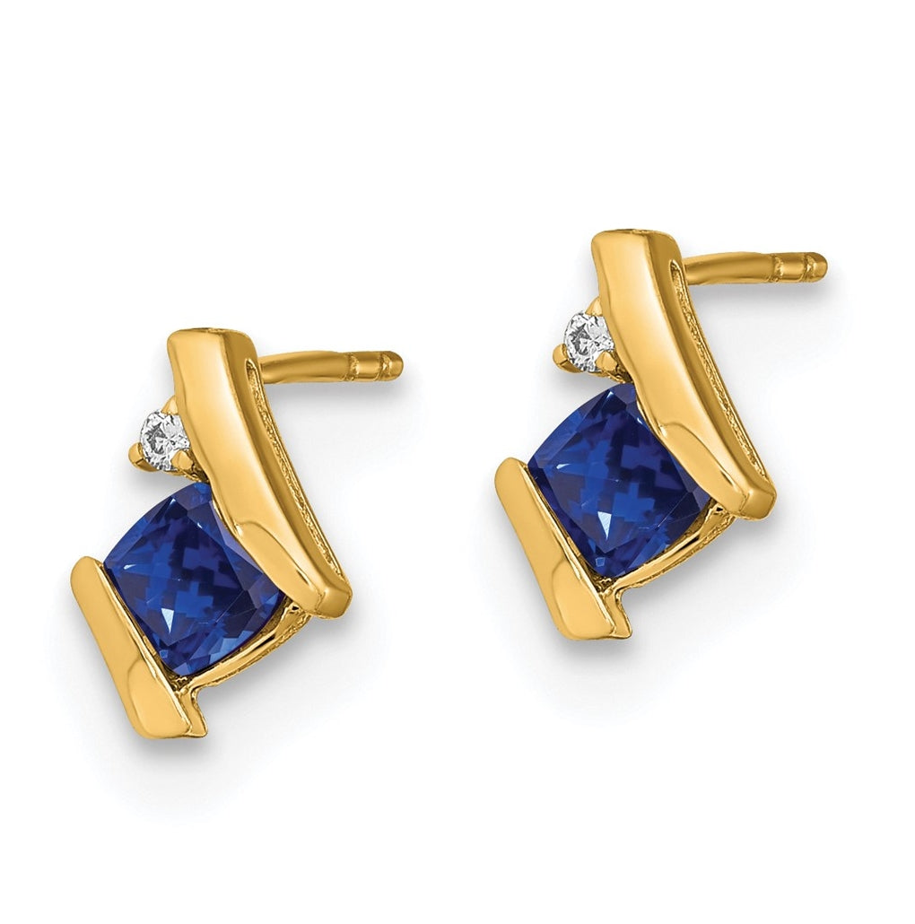 10k Yellow Gold Cushion Cr. Sapphire and Diamond Earrings