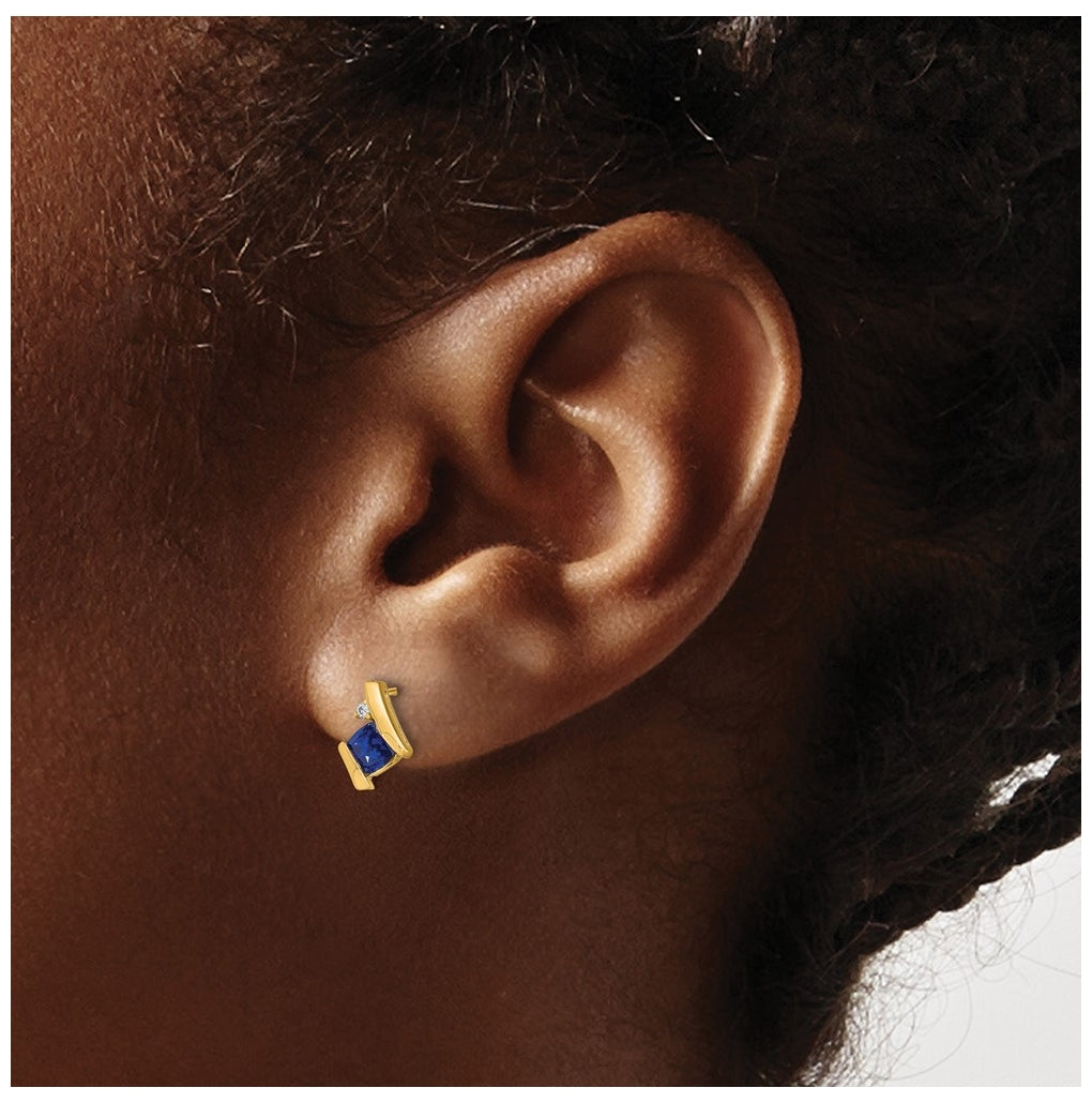 10k Yellow Gold Cushion Cr. Sapphire and Diamond Earrings